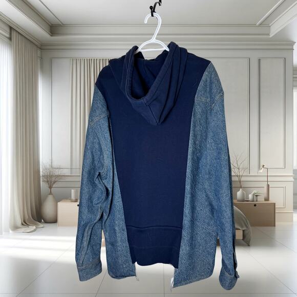 🔥 424 Reworked Denim Workshirt Hoodie – Rare Streetwear Grail (Size M) 🔥 - Picture 3 of 6